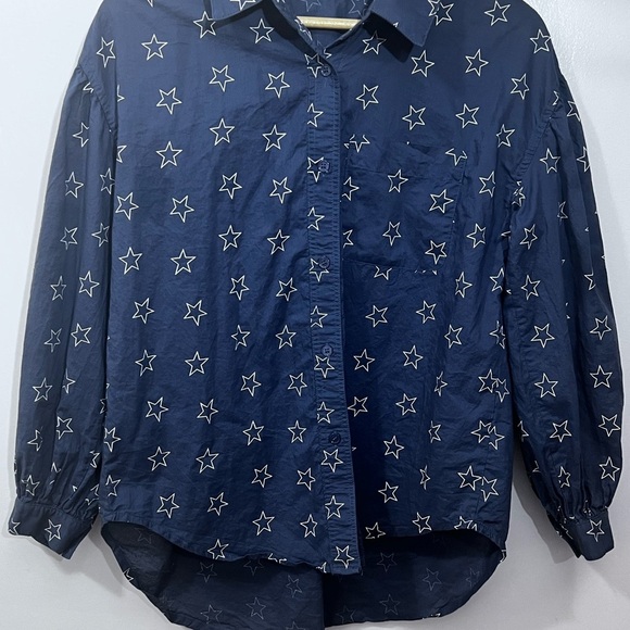 Navy Star Print Button-Up Shirt - Picture 4 of 6